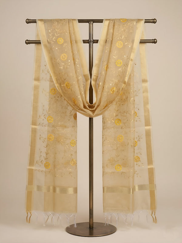Organza Meena Jaal Mens Dupatta – Yellow with Gold Woven Design