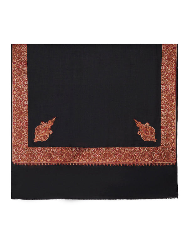 Elegant Black Woolen Mens Shawl with Embroidered Border – Ethnic Wrap (80 x 40 Inches)
