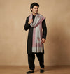 Mir-e-Khas Men's Kashmir-Inspired Kani Paisley & Geometric Border Wool Blend Grey Shawl