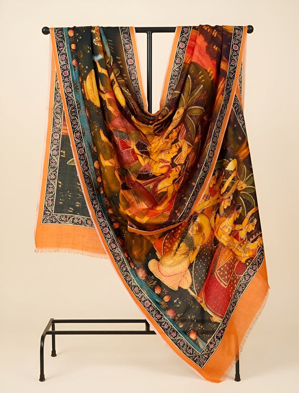 Signature Bamboo Silk PrintedStole | Heritage Pichwai & Miniature Art Inspired Print