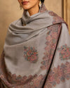 Naqsh-e-Kashmir Inspired Kingri Design Jacquard Woven Grey Shawl with Floral Border