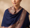 Naqsh-e-Kashmir Woven Kani Jacquard Border Blue Shawl | Wool Blend