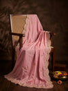 Luxe Rangoli Women Pink Dupatta with 4 Side Scalloped Embroidered Border & Buti Embellishment