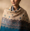 Naqsh-e-Kashmir Woven Kani Jacquard Blue Shawl with All-Over Buttis & Solid Panel