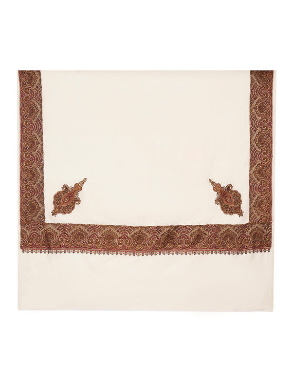 Elegant White Woolen Mens Shawl with Embroidered Border – Ethnic Wrap (80 x 40 Inches)