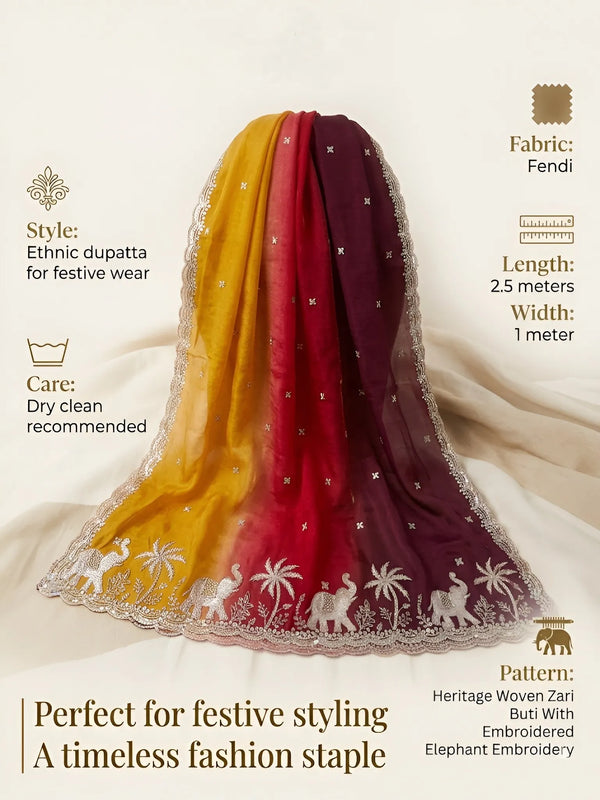 Luxe Fendi Womens Purple Dupatta with Heritage Zari Buti & Elephant Work