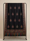 Noble Kani Woven Paisley Border Wool Blend Black Stole
