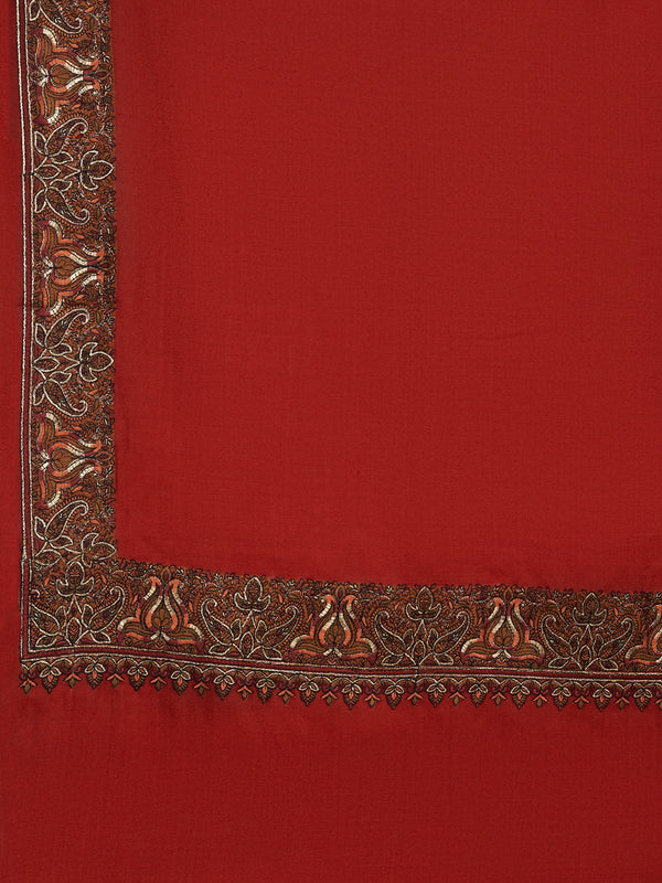 Red Woolen Mens Shawl with Traditional Multicolour Embroidered Border (80 x 40 Inches)