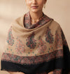 Naqsh-e-Kashmir Woven Kani Jacquard Paisley Beige Shawl with Inner Bootas & Solid Panel