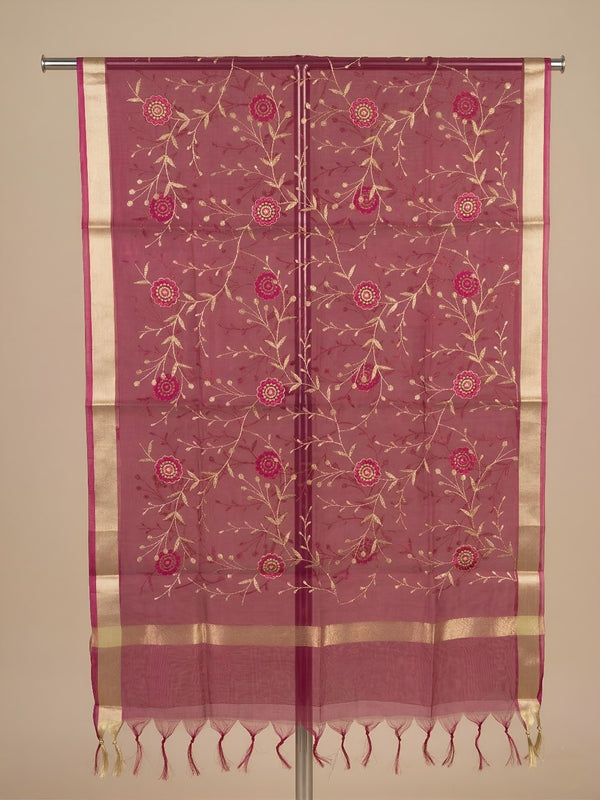 Organza Meena Jaal Mens Dupatta – Pink with Gold Woven Design