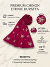 Luxe Chinon Womens Pink Dupatta with Floral Diamond Work & Lace Border