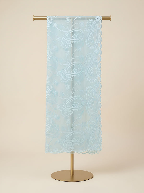 Aqua Organza Embroidered Dupatta for Women with Paisley & Floral