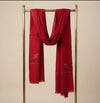 Regal Woven Border Accent Corner Wool Blend Red Stole| Kashmiri Inspired