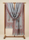 Noble Kani Woven Paisley Border Wool Blend Grey Stole