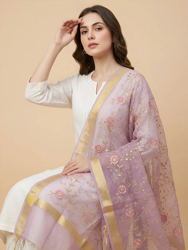 Hot Pink Organza Meena Jaal Dupatta | Elegant Sheer Festive Drape