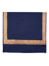 Solid Blue Woolen Mens Shawl with Rich Embroidered Border – 80 x 40 Inches