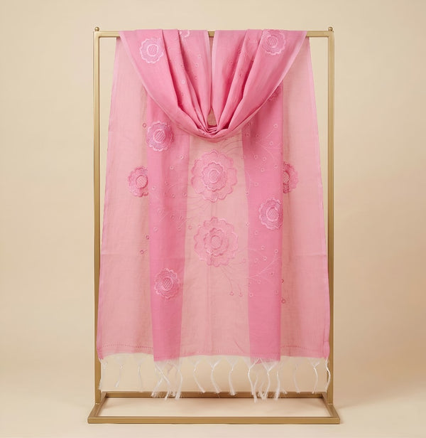 Pink Cotton Embroidered Dupatta | Summer Edit Lightweight Ethnic Essential