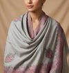 Naqsh-e-Kashmir Inspired Kani Paisley & Geometric Border Wool Blend Grey Shawl