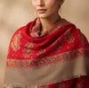 Naqsh-e-Kashmir Woven Kani Jacquard Paisley Red Shawl with Inner Bootas & Solid Panel