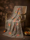 Luxe Organza Women Beige Dupatta with Handbrush Floral Art & Beads