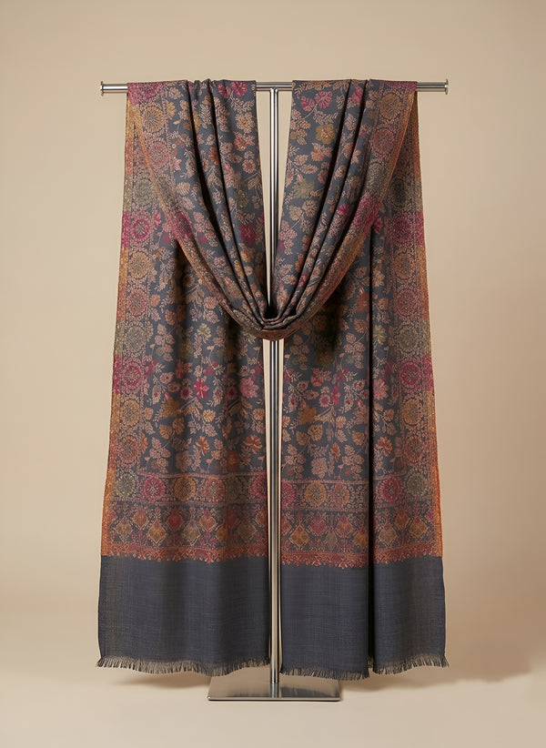 Noble Mens Wool Blend Floral Kani Weave Grey Stole
