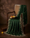 Luxe Rangoli Women Green Dupatta with 4 Side Scalloped Embroidered Border & Buti Embellishment