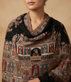 Naqsh-e-Kashmir Inspired Mughal Palace Scenic Jacquard Woven Black Shawl with Zari Work