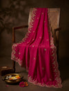 Luxe Rangoli Women Magenta Dupatta with 4 Side Scalloped Embroidered Border & Buti Embellishment