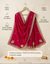Luxe Vichitra Women Rani Dupatta with 4 Side Scalloped Embroidered Border & Buti Embellishment