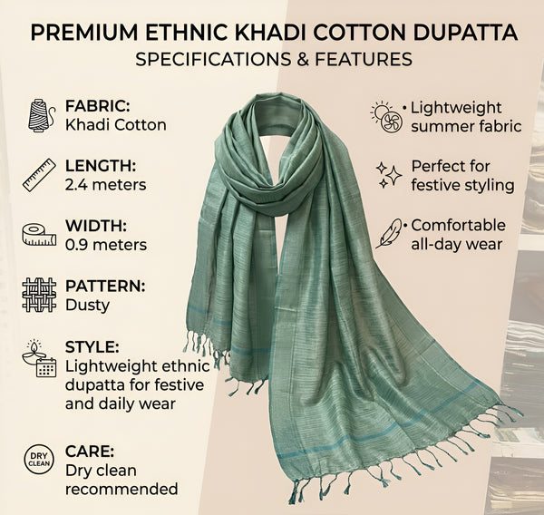 Khadi Cotton Mens Dupatta – Dusty Green with Textured Weave