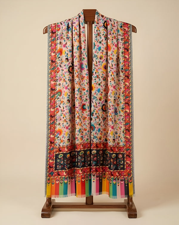 Signature Bamboo Silk Floral PrintedStole | Heritage Botanical Border Print