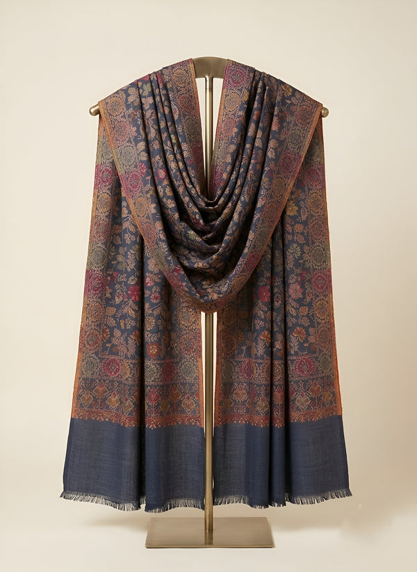 Regal Floral & Paisley Kani Weave Wool Blend Grey Stole