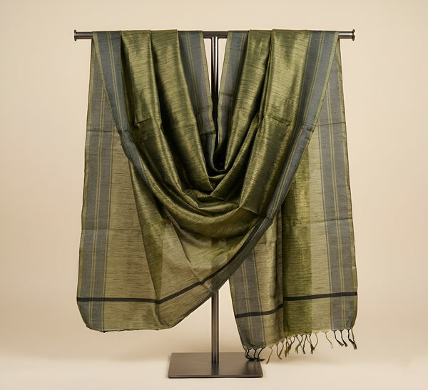 Khadi Cotton Mens Dupatta – Dusty Bottle Green with Textured Weave
