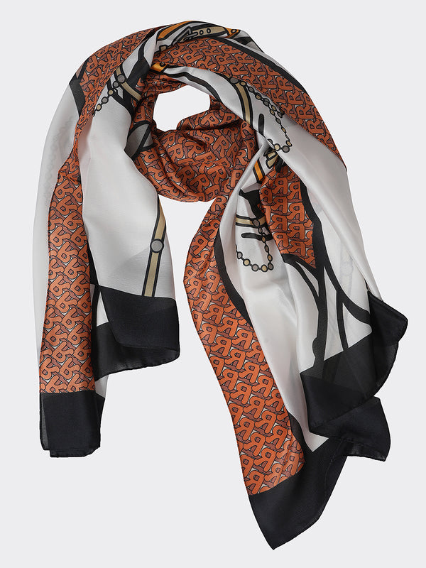 Printed Silk Women Stole with Artistic Motif Design | Elegant Lightweight Wrap (80 × 28 Inches)