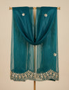 Teal Twill Net Mens Dupatta – Scalloped Cutwork Border with Buti Work
