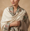 Naqsh-e-Kashmir Woven Kani Jacquard White Shawl with Solid Panel & Traditional Border