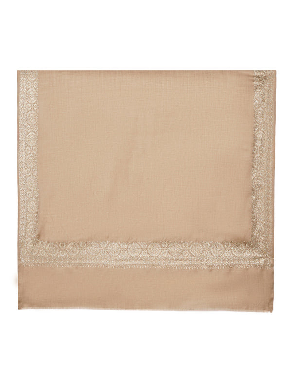 Beige Woolen Mens Shawl with Gold Border – 80x40 Inches