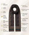 Reserve Mens All-Over Kalamkari Floral Print Bamboo Silk Black Stole