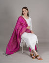 Pink Banarasi Silk Dupatta with Gold Zari Buti & Ornate Border (Size: 2.5x1 m Approx)