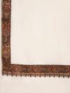 Classic Woolen Mens Shawl with Embroidered Border in Rich White (80 x 40 Inches)