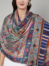 Signature Kashmiri Print & Thread Work Bamboo Silk Stole for Women
