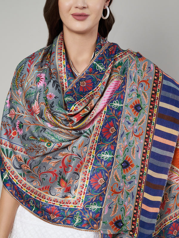 Signature Kashmiri Print & Thread Work Bamboo Silk Stole for Women
