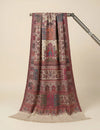 Regal Kani Weave Mughal Architecture & Floral Garden Wool Blend Beige Stole