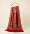 Regal Kani Weave Mughal Architecture & Floral Garden Wool Blend Red Stole