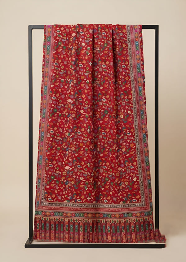 Reserve Mens All-Over Kalamkari Floral Print Bamboo Silk Red Stole
