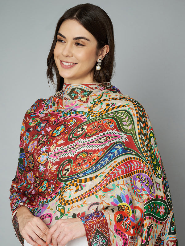 Bamboo Silk Heritage Printed Women Stole | Elegant Artisanal Statement Wrap (80 × 28 Inches)