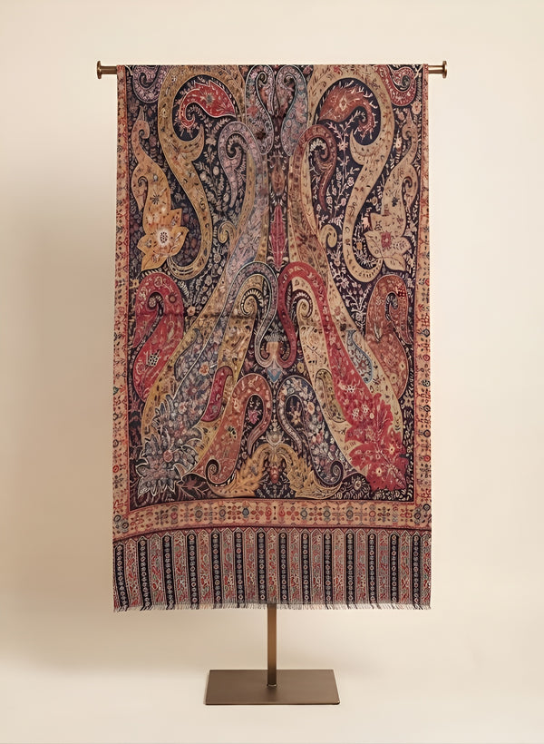 Reserve Mens All-Over Paisley & Floral Print Bamboo Silk Beige Stole