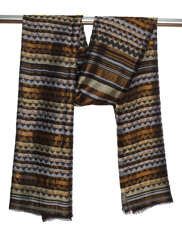 Woolen Zig-Zag Moonlight Zari Women Stole | Traditional Winter Wrap (80 x 28 Inches)