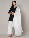 White Chanderi Cotton Dupatta with Subtle Floral Embroidery (Size: 2.5x1 m Approx)