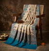 Naqsh-e-Kashmir Woven Kani Jacquard Blue Shawl with All-Over Buttis & Solid Panel